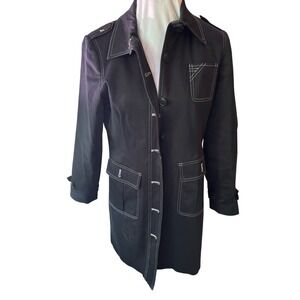 VTG Pursuits LTD Black Cotton Blend Button Front Coat White Stitch‎ Accent M